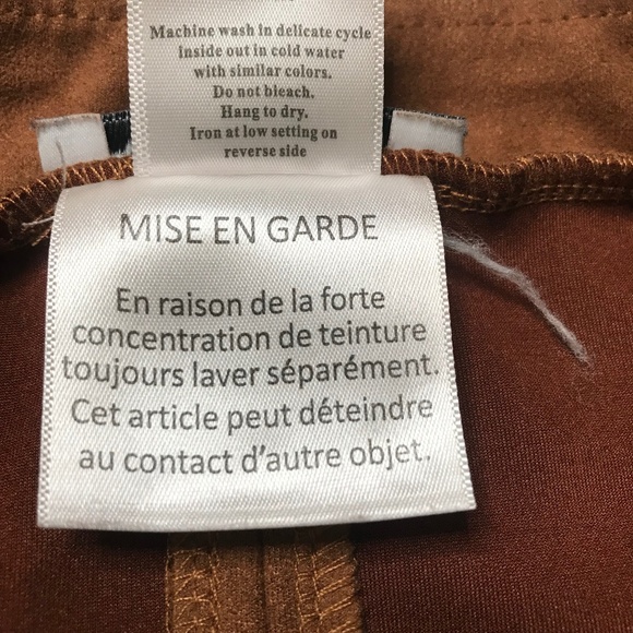 Brown Faux Suede Mini Skirt with Black Faux Leather Trim & Gold Button Detail - Picture 8 of 11